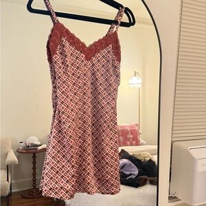 Hollister Red and White Lace Trim Chemise